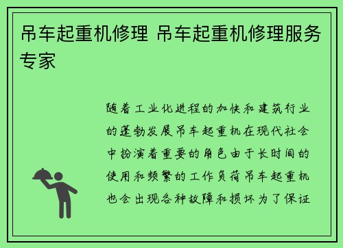 吊车起重机修理 吊车起重机修理服务专家